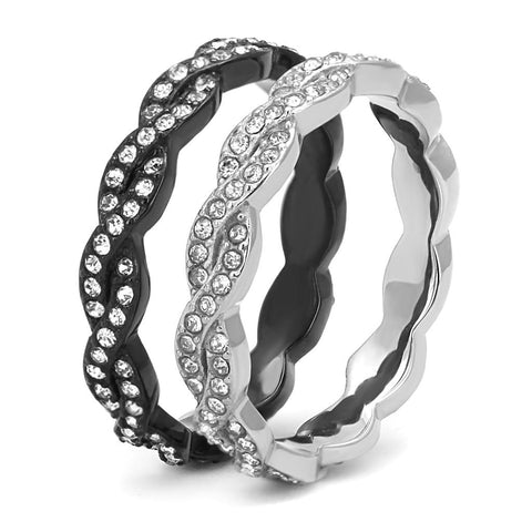 TK3265 - Two-Tone IP Black (Ion Plating) Stainless Steel Ring with Top Grade Crystal  in Clear