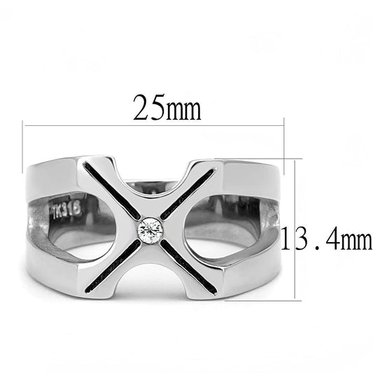 TK3278 - High polished (no plating) Stainless Steel Ring with AAA Grade CZ  in Clear