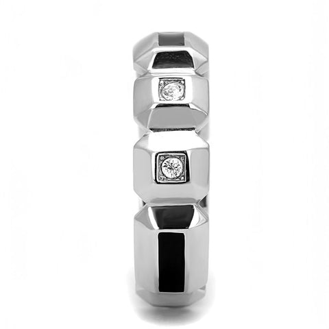 TK3281 - High polished (no plating) Stainless Steel Ring with Top Grade Crystal  in Clear