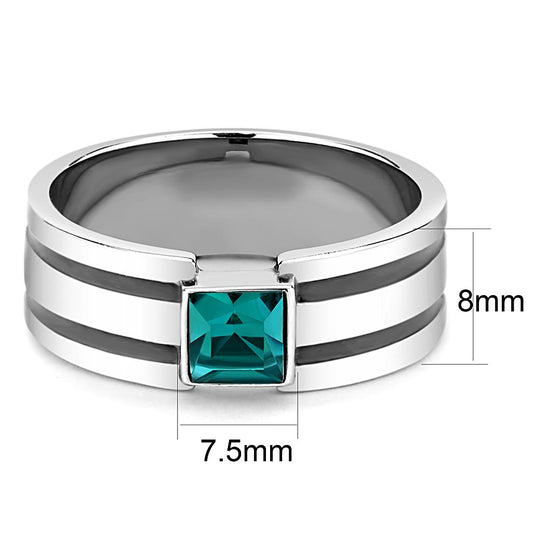 TK3291 - High polished (no plating) Stainless Steel Ring with Top Grade Crystal  in Blue Zircon