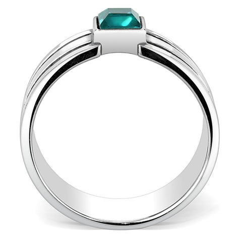 TK3291 - High polished (no plating) Stainless Steel Ring with Top Grade Crystal  in Blue Zircon