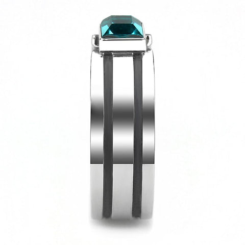 TK3291 - High polished (no plating) Stainless Steel Ring with Top Grade Crystal  in Blue Zircon