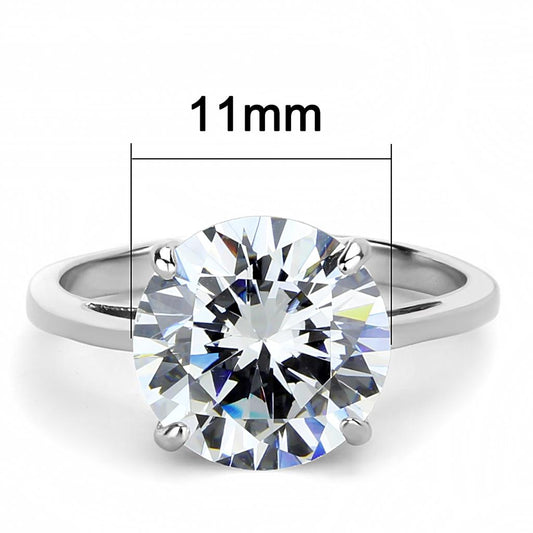 TK3428 - High polished (no plating) Stainless Steel Ring with AAA Grade CZ  in Clear