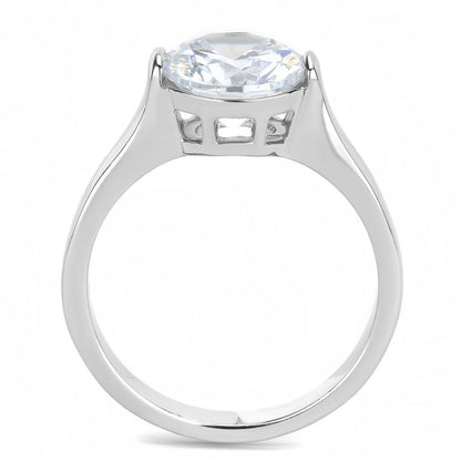 TK3432 - High polished (no plating) Stainless Steel Ring with AAA Grade CZ  in Clear