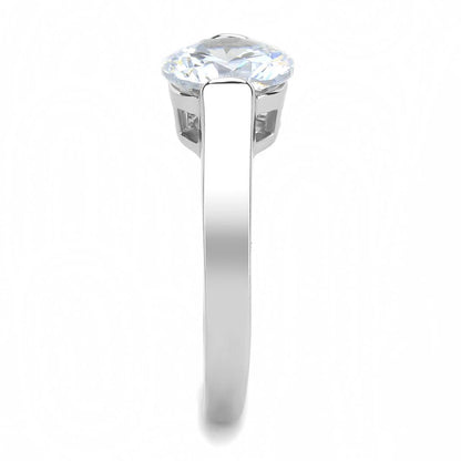 TK3432 - High polished (no plating) Stainless Steel Ring with AAA Grade CZ  in Clear