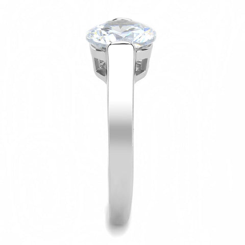 TK3432 - High polished (no plating) Stainless Steel Ring with AAA Grade CZ  in Clear