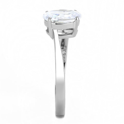 TK3433 - High polished (no plating) Stainless Steel Ring with AAA Grade CZ  in Clear