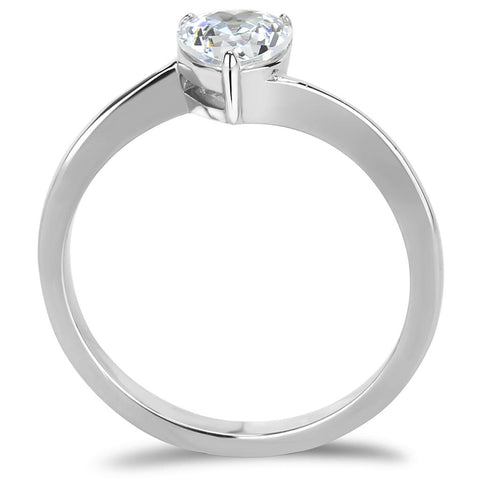 TK3434 - High polished (no plating) Stainless Steel Ring with AAA Grade CZ  in Clear