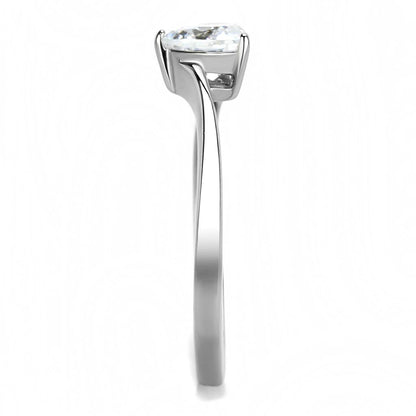 TK3434 - High polished (no plating) Stainless Steel Ring with AAA Grade CZ  in Clear