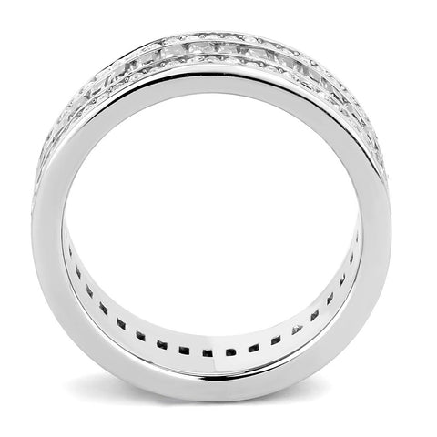 TK3435 - High polished (no plating) Stainless Steel Ring with AAA Grade CZ  in Clear