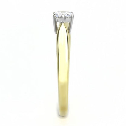 TK3440 - Two-Tone IP Gold (Ion Plating) Stainless Steel Ring with AAA Grade CZ  in Clear