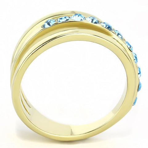 TK3441 - IP Gold(Ion Plating) Stainless Steel Ring with Top Grade Crystal  in Sea Blue