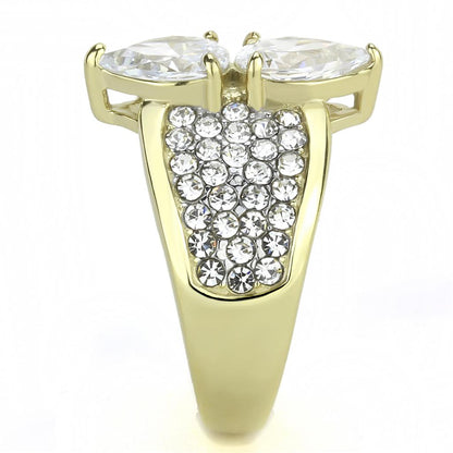 TK3442 - Two-Tone IP Gold (Ion Plating) Stainless Steel Ring with AAA Grade CZ  in Clear