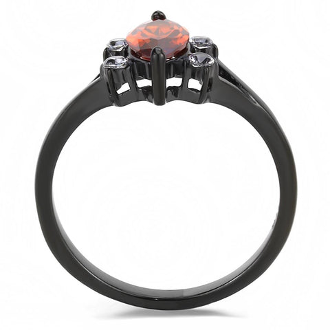 TK3445 - IP Black(Ion Plating) Stainless Steel Ring with AAA Grade CZ  in Garnet
