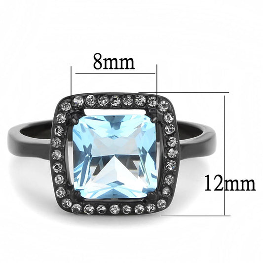 TK3447 - IP Black(Ion Plating) Stainless Steel Ring with Synthetic Synthetic Glass in Sea Blue