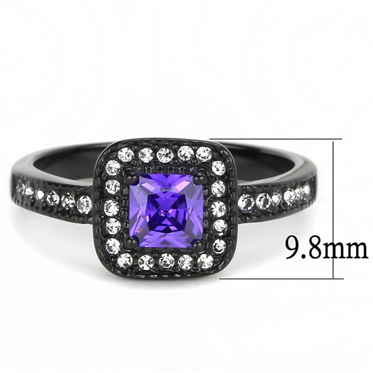 TK3450 - IP Black(Ion Plating) Stainless Steel Ring with AAA Grade CZ  in Tanzanite