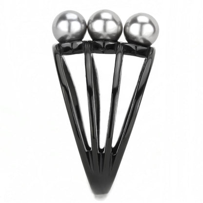 TK3454 - IP Black(Ion Plating) Stainless Steel Ring with Synthetic Pearl in Gray