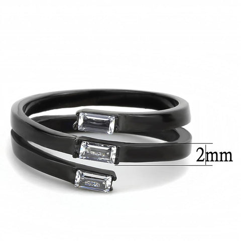 TK3455 - IP Black(Ion Plating) Stainless Steel Ring with AAA Grade CZ  in Clear