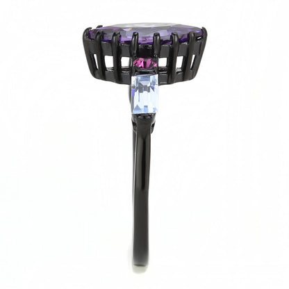 TK3456 - IP Black(Ion Plating) Stainless Steel Ring with AAA Grade CZ  in Amethyst