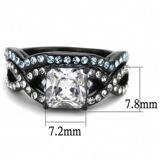 TK3457 - IP Black(Ion Plating) Stainless Steel Ring with AAA Grade CZ  in Clear