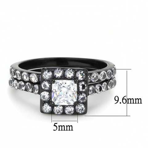 TK3458 - IP Black(Ion Plating) Stainless Steel Ring with AAA Grade CZ  in Clear