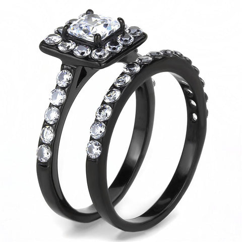 TK3458 - IP Black(Ion Plating) Stainless Steel Ring with AAA Grade CZ  in Clear