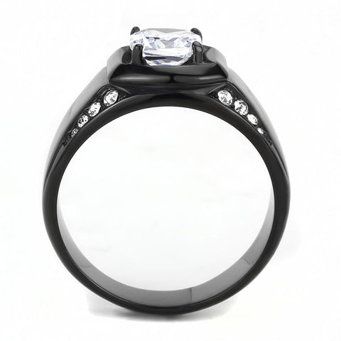 TK3467 - IP Black(Ion Plating) Stainless Steel Ring with AAA Grade CZ  in Clear