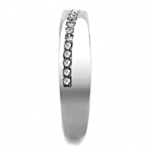 TK3501 - High polished (no plating) Stainless Steel Ring with Top Grade Crystal  in Clear