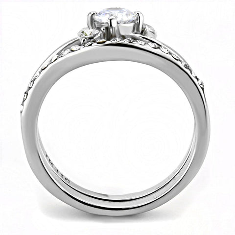 TK3507 - High polished (no plating) Stainless Steel Ring with AAA Grade CZ  in Clear