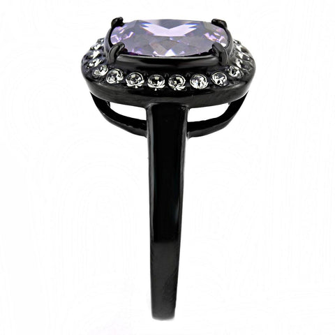 TK3512 - IP Black(Ion Plating) Stainless Steel Ring with AAA Grade CZ  in Amethyst