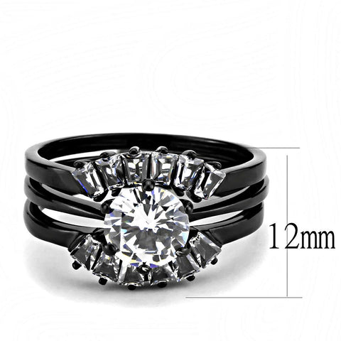 TK3514 - IP Black(Ion Plating) Stainless Steel Ring with AAA Grade CZ  in Clear