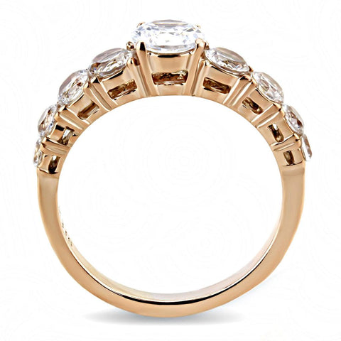 TK3516 - IP Rose Gold(Ion Plating) Stainless Steel Ring with AAA Grade CZ  in Clear