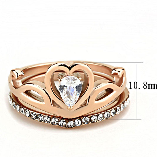 TK3518 - IP Rose Gold(Ion Plating) Stainless Steel Ring with AAA Grade CZ  in Clear