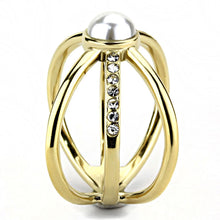 TK3522 - IP Gold(Ion Plating) Stainless Steel Ring with Synthetic Pearl in White