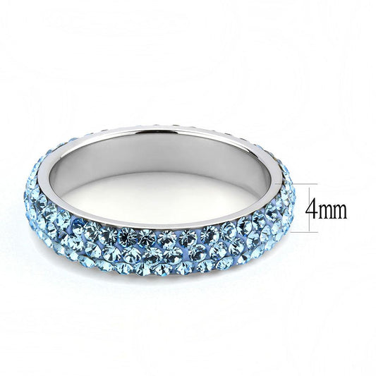 TK3535 - High polished (no plating) Stainless Steel Ring with Top Grade Crystal  in Sea Blue