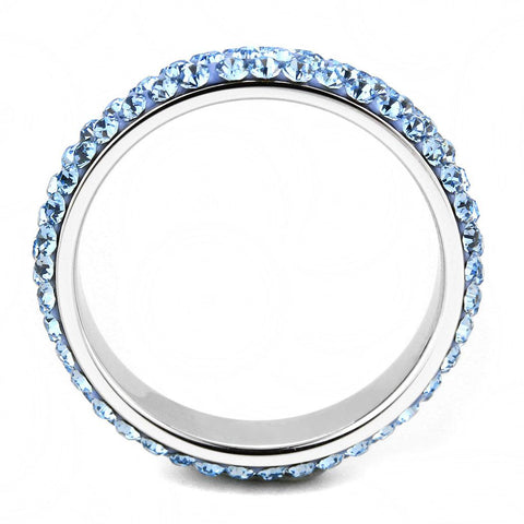 TK3535 - High polished (no plating) Stainless Steel Ring with Top Grade Crystal  in Sea Blue