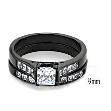 TK3555 - IP Black(Ion Plating) Stainless Steel Ring with AAA Grade CZ  in Clear