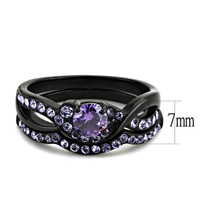 TK3560 - IP Black(Ion Plating) Stainless Steel Ring with AAA Grade CZ  in Amethyst