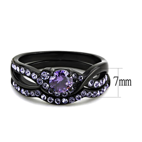 TK3560 - IP Black(Ion Plating) Stainless Steel Ring with AAA Grade CZ  in Amethyst