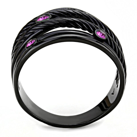 TK3565 - IP Black(Ion Plating) Stainless Steel Ring with Top Grade Crystal  in Fuchsia