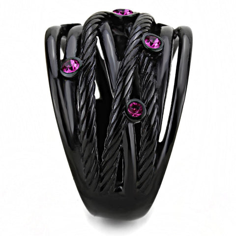 TK3565 - IP Black(Ion Plating) Stainless Steel Ring with Top Grade Crystal  in Fuchsia