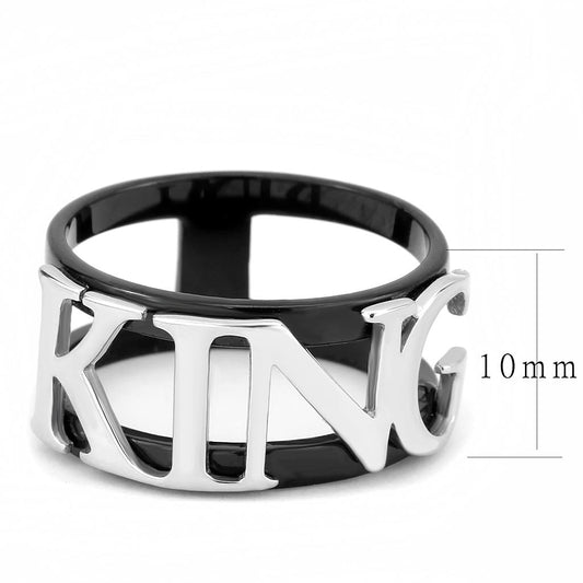 TK3583 - Two-Tone IP Black (Ion Plating) Stainless Steel Ring with No Stone