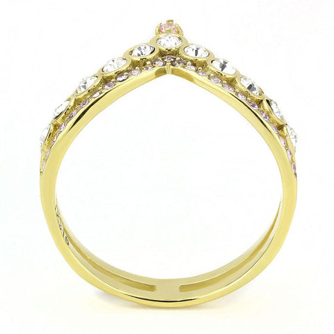 TK3587 - IP Gold(Ion Plating) Stainless Steel Ring with AAA Grade CZ  in Rose