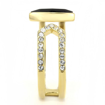 TK3591 - IP Gold(Ion Plating) Stainless Steel Ring with Top Grade Crystal  in Jet