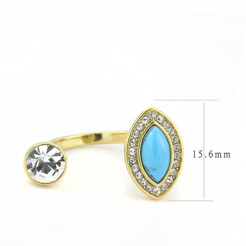 TK3592 - IP Gold(Ion Plating) Stainless Steel Ring with Synthetic Turquoise in Turquoise