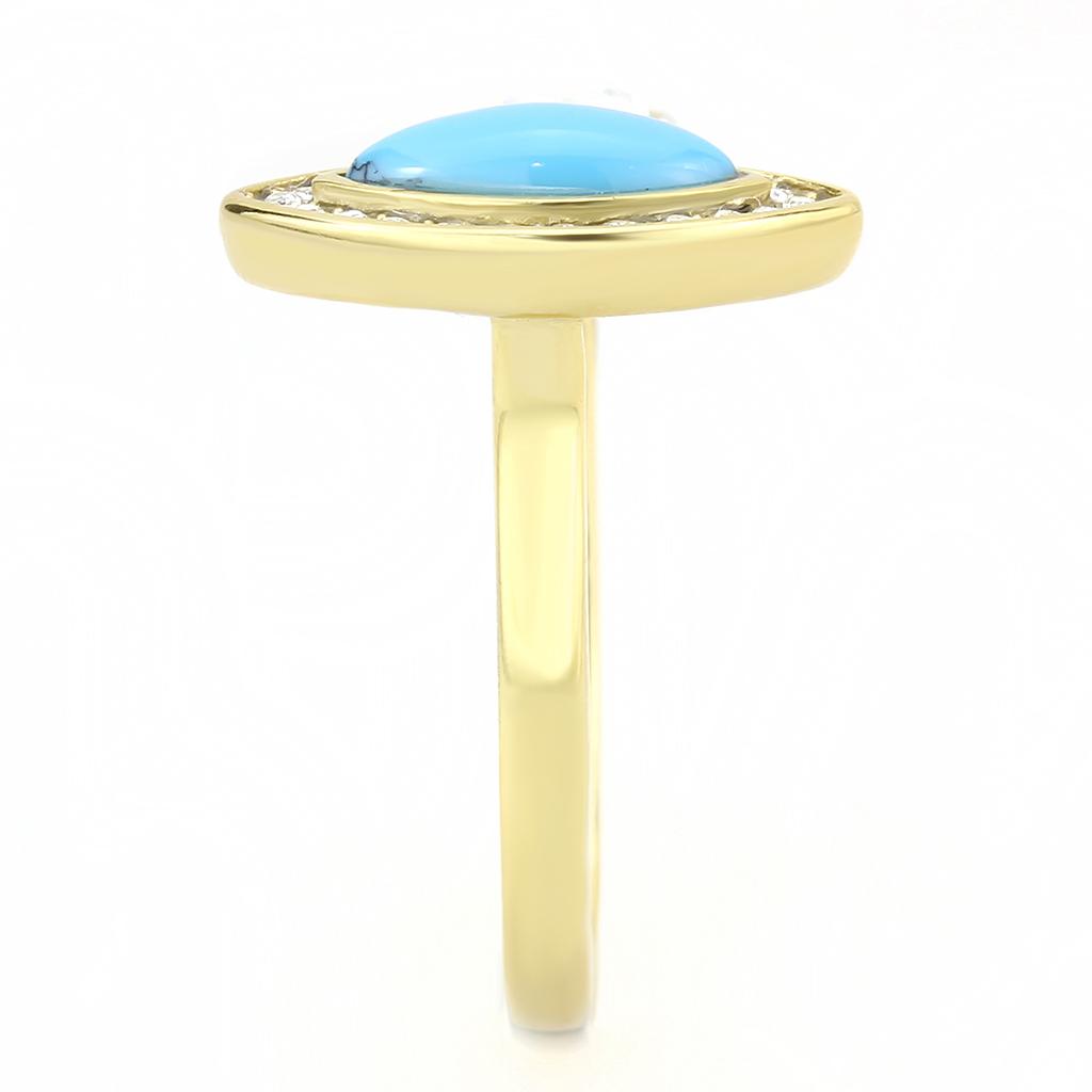 TK3592 - IP Gold(Ion Plating) Stainless Steel Ring with Synthetic Turquoise in Turquoise