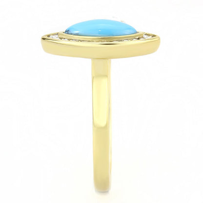 TK3592 - IP Gold(Ion Plating) Stainless Steel Ring with Synthetic Turquoise in Turquoise