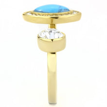 TK3592 - IP Gold(Ion Plating) Stainless Steel Ring with Synthetic Turquoise in Turquoise