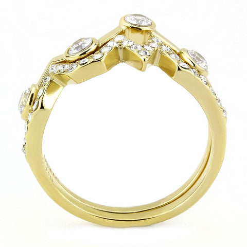 TK3596 - IP Gold(Ion Plating) Stainless Steel Ring with AAA Grade CZ  in Clear