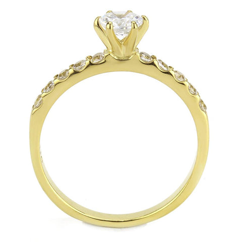 TK3605 - IP Gold(Ion Plating) Stainless Steel Ring with AAA Grade CZ  in Clear